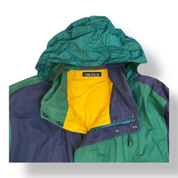 Nautica Vintage 90s Men’s Reversible Hooded Color block Jacket Size L Streetwear - Picture 9 of 16
